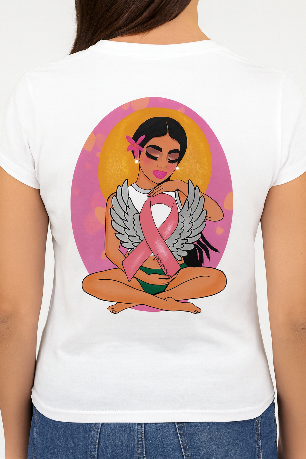 T-shirt "tu n'es pas seule dans ce combat (soleil entourée de rose)