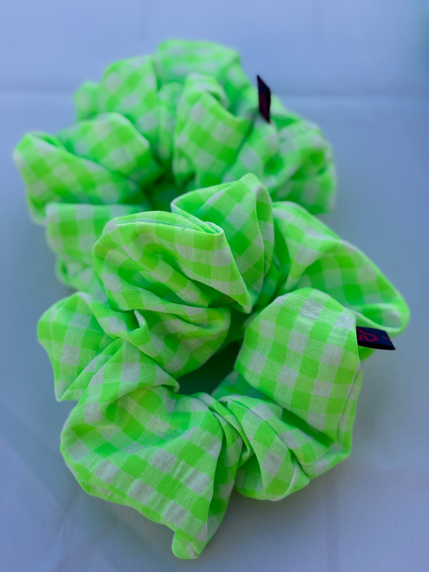 Chouchou vichy vert fluo XL- 16 cm