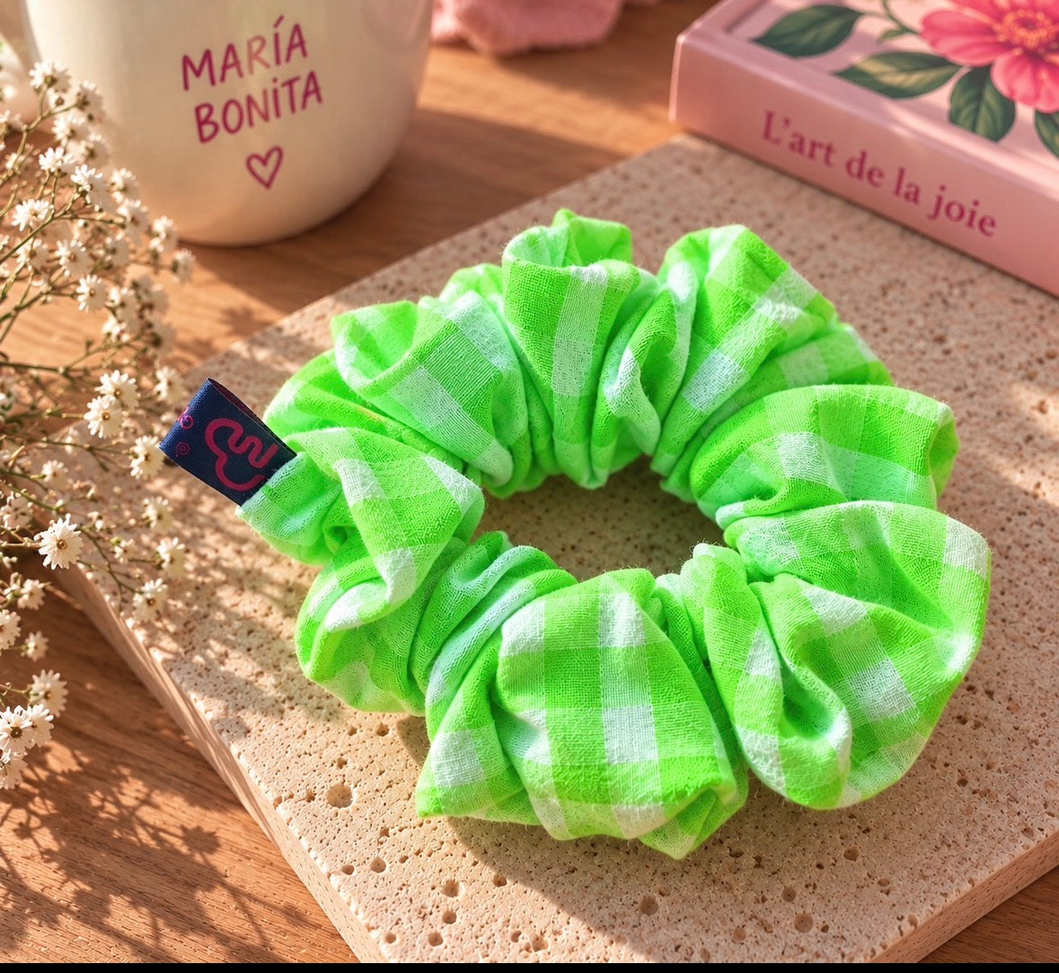 Chouchou vichy vert fluo