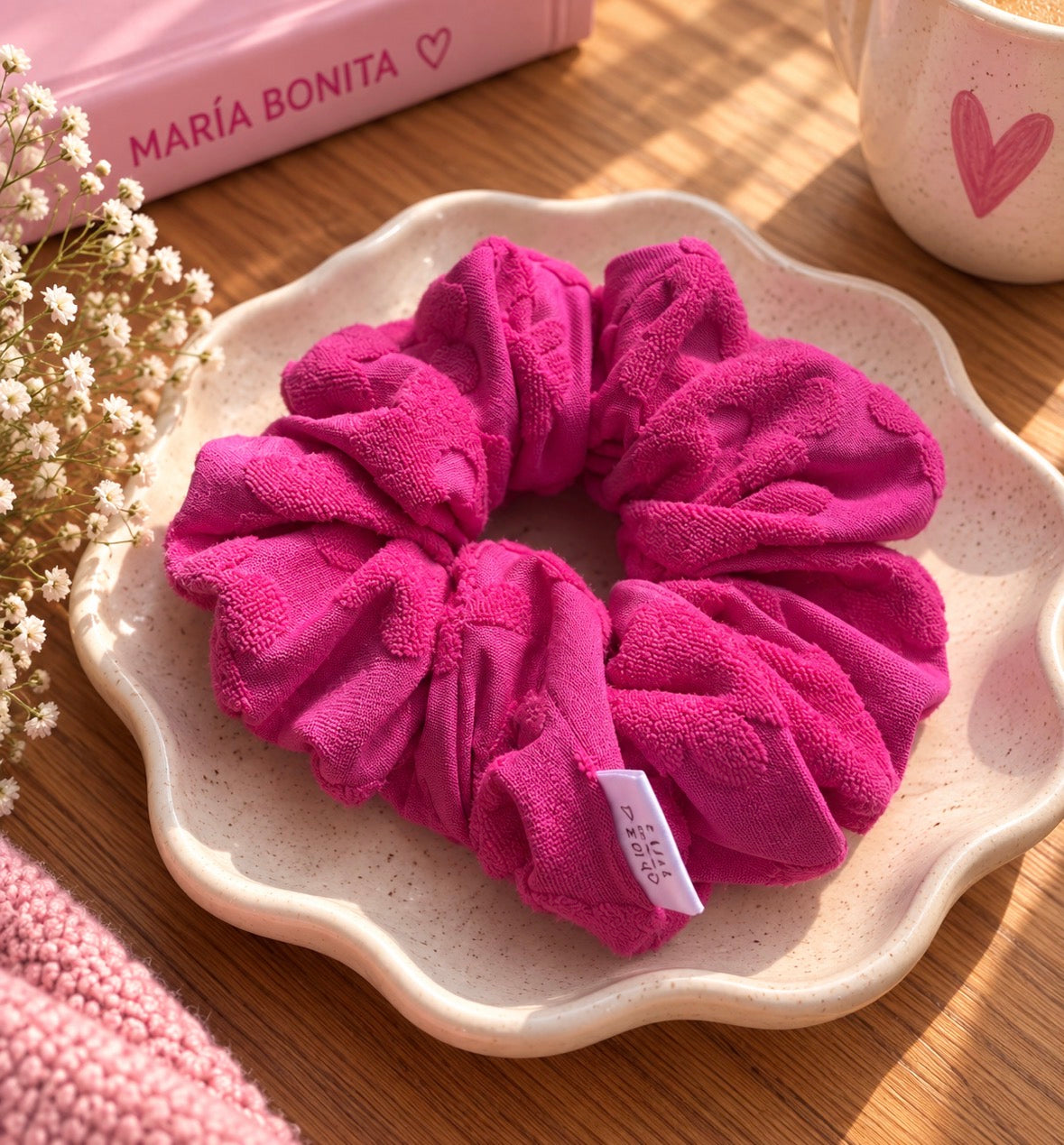 Chouchou Fuchsia fleur XL- 16 cm