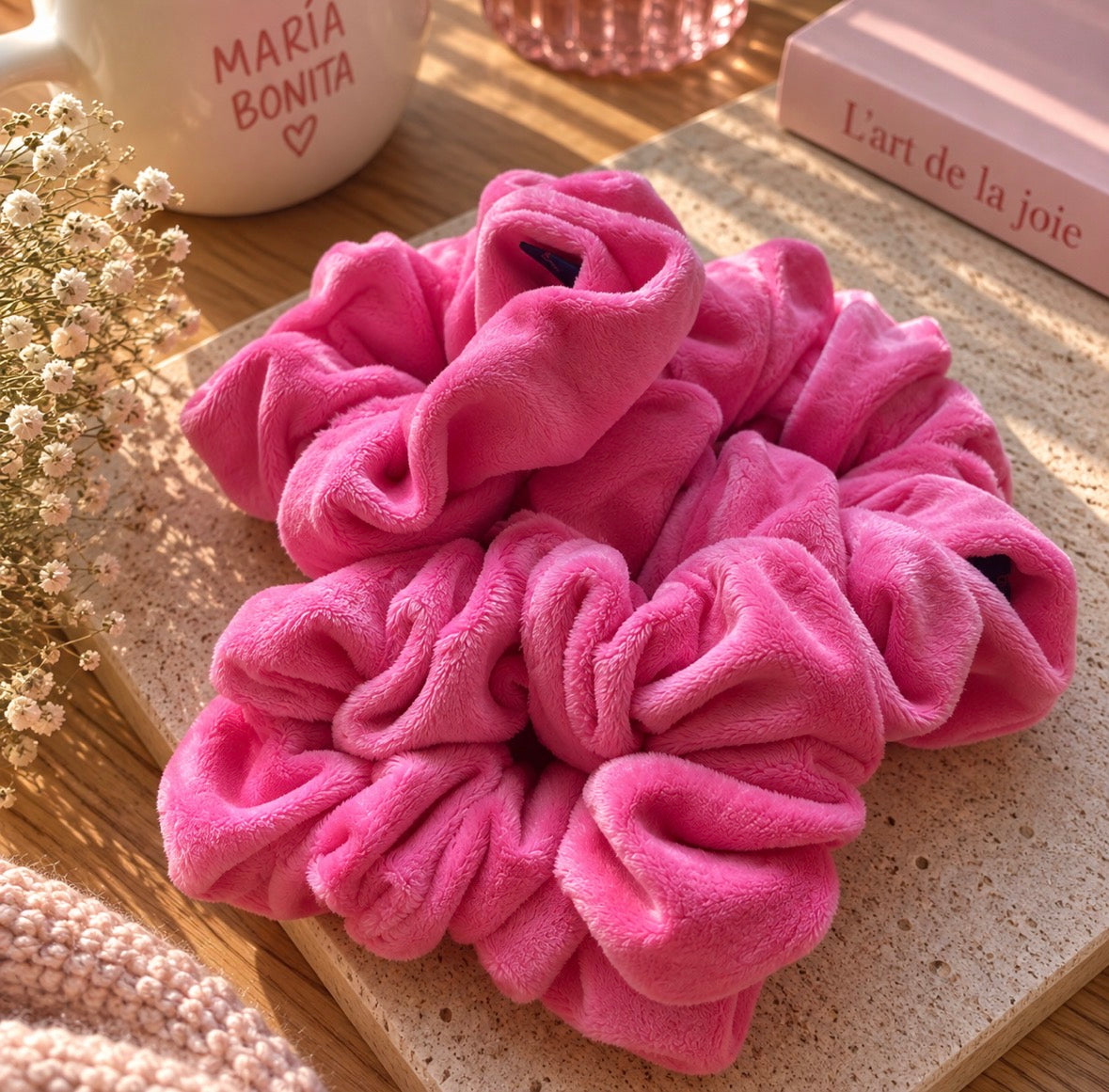 Chouchou velours rose XL