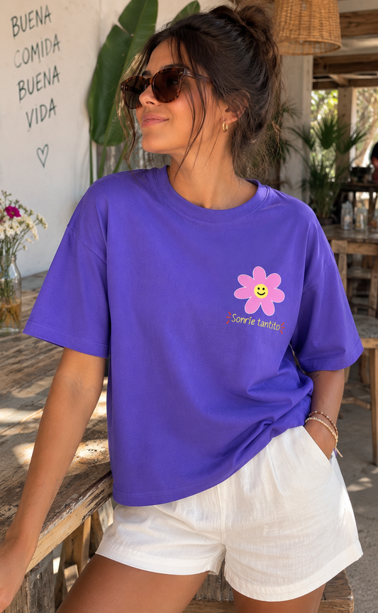 T-shirt Col rond "Sonríe tantito"