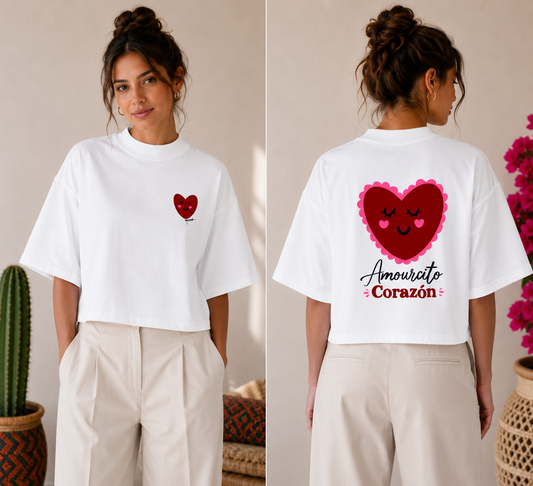 T-shirt Col rond coupe boxy "Amourcito Corazón" femme
