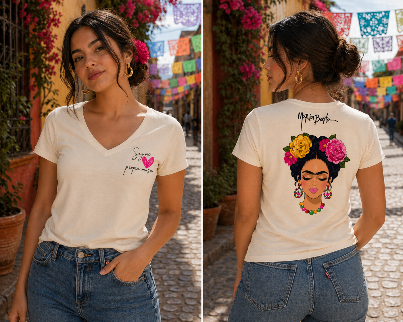 T-shirt Col V "Corazón libre"