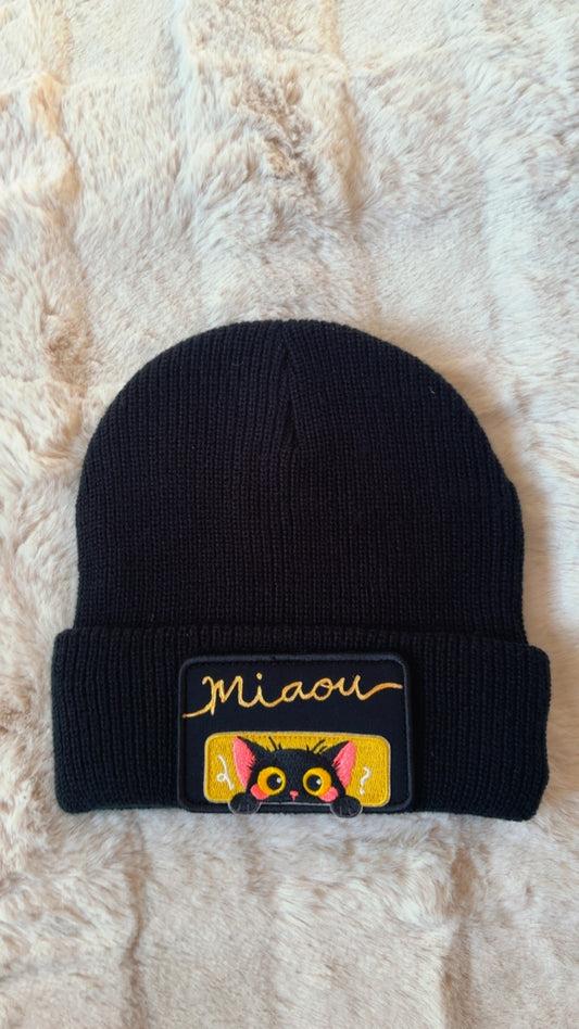 Bonnet avec patch amovible "miaou"