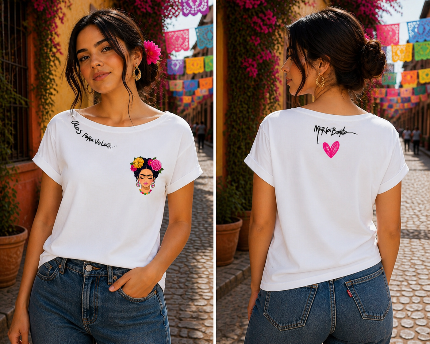 T-shirt manches à revers "Dulce vida"