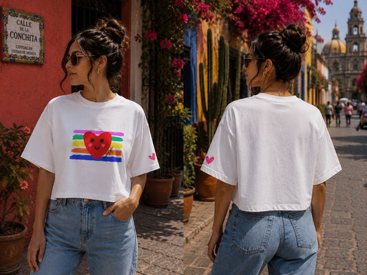T-shirt Col rond coupe boxy "Corazón feliz"