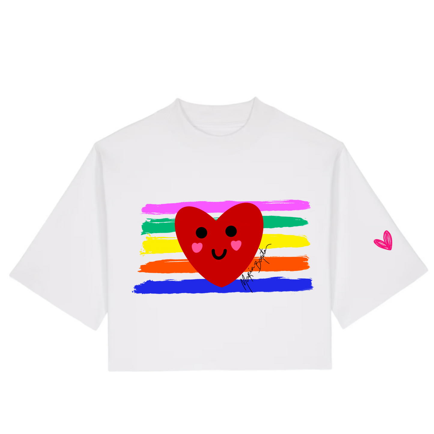 T-shirt Col rond coupe boxy "Corazón feliz"