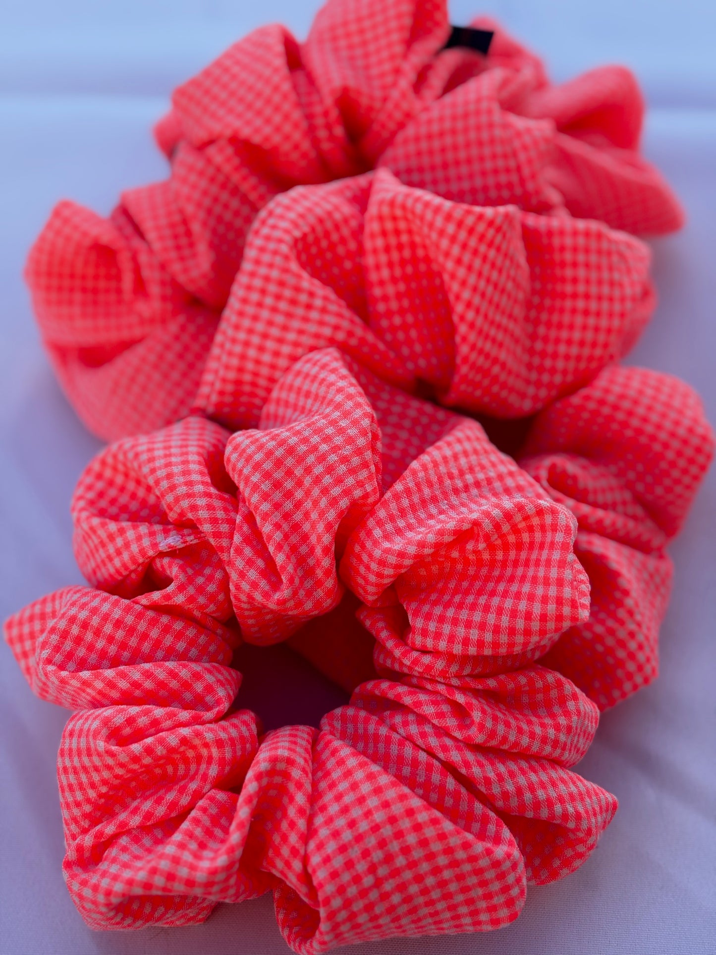 Chouchou vichy orange fluo XL- 16 cm