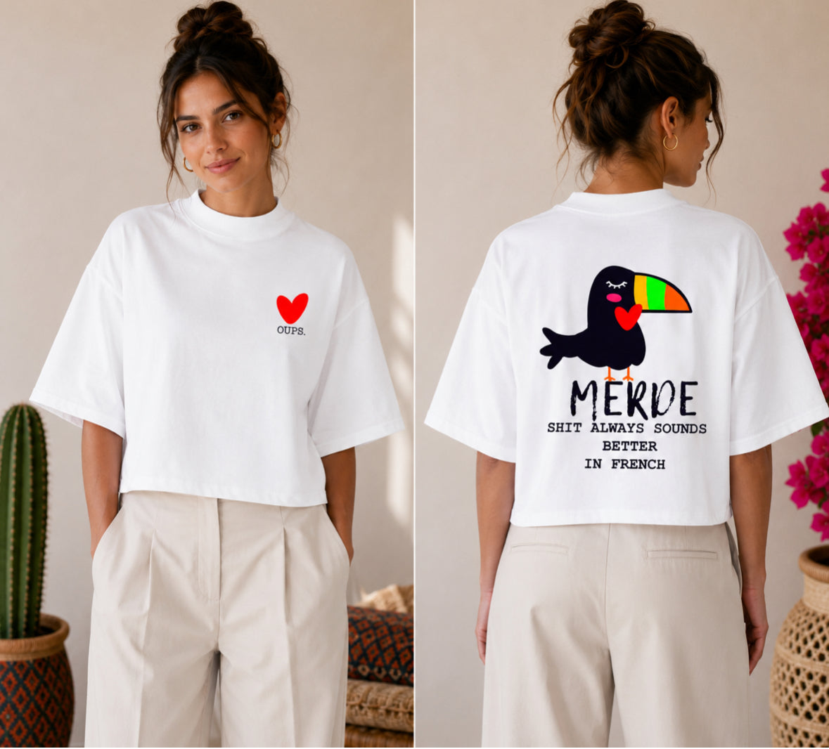 T-shirt Col rond coupe boxy "Fun Toucan" femme