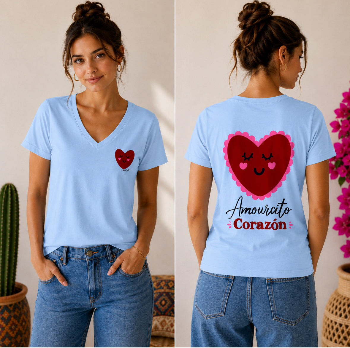 T-shirt Col V "Amourcito Corazón" femme