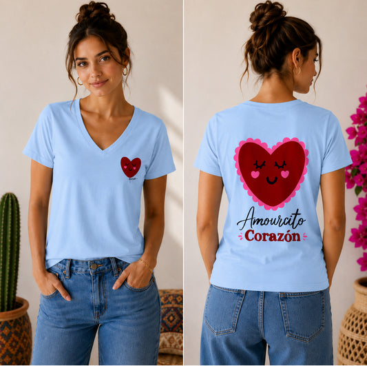 T-shirt Col V "Amourcito Corazón" femme
