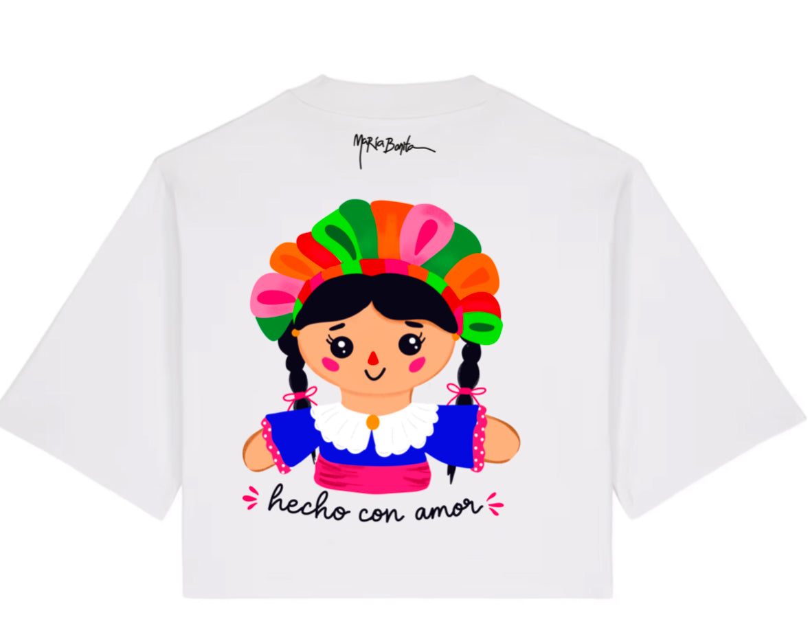 T-shirt Col rond coupe boxy "Hecho con amor" femme