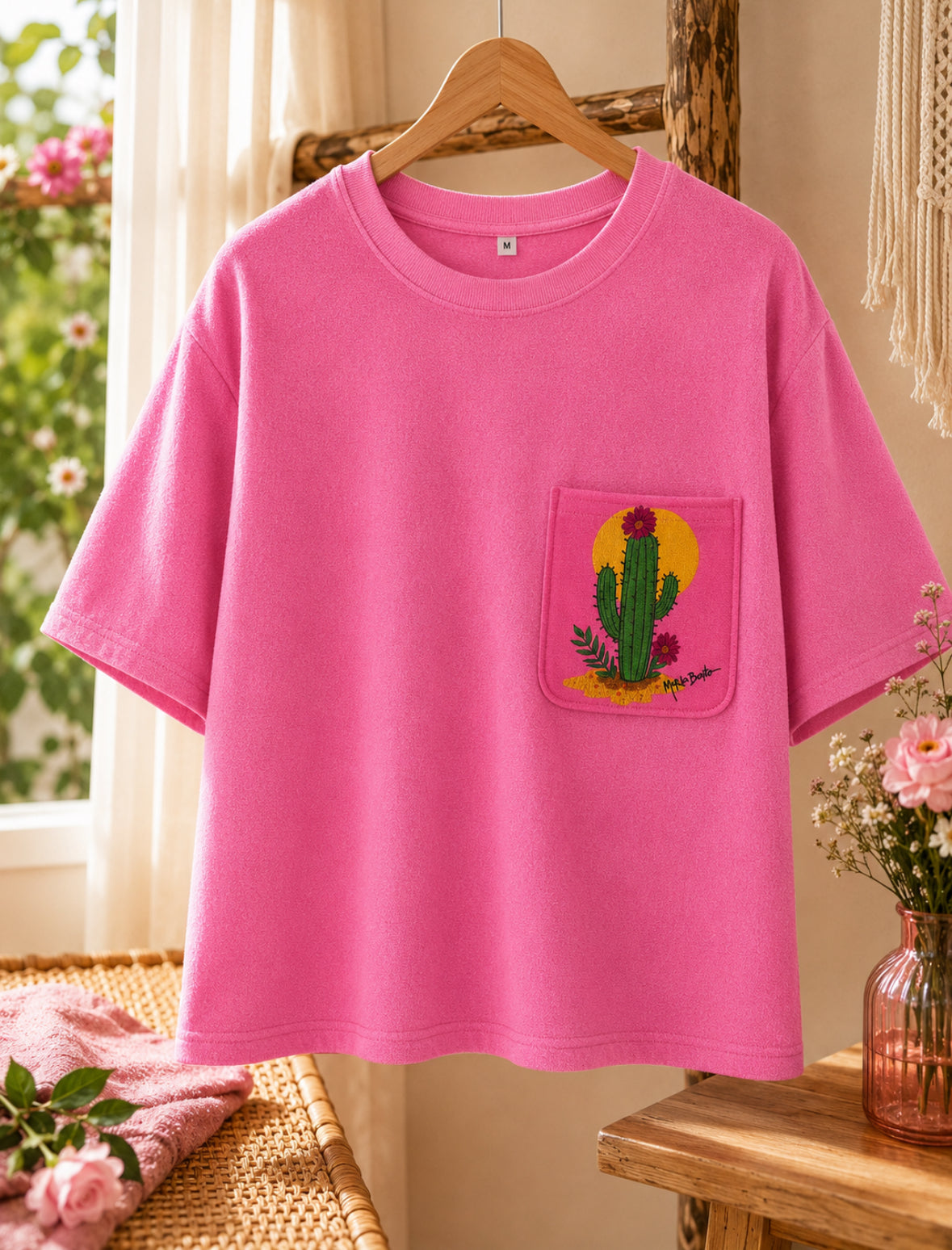 T-shirt oversize éponge "Verano rosa"