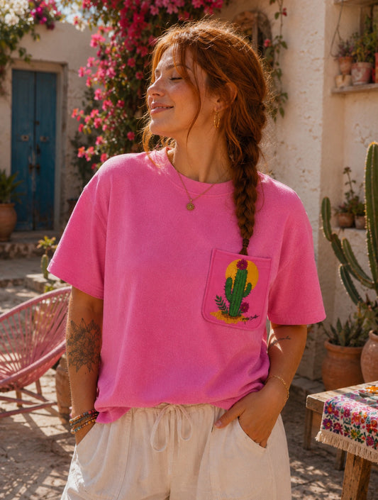 T-shirt oversize éponge "Verano rosa"