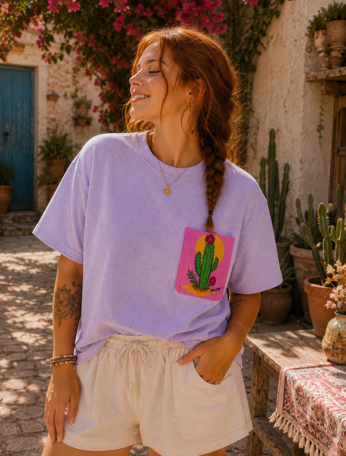 T-shirt oversize éponge "Verano rosa"