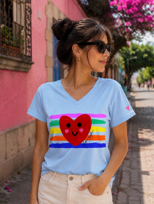 T-shirt Col V "Corazón feliz"