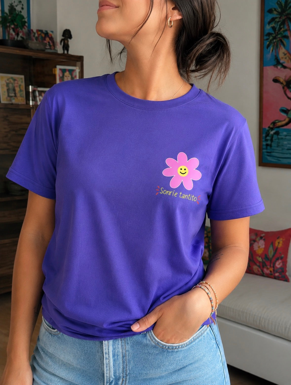 T-shirt Col rond "Sonríe tantito"