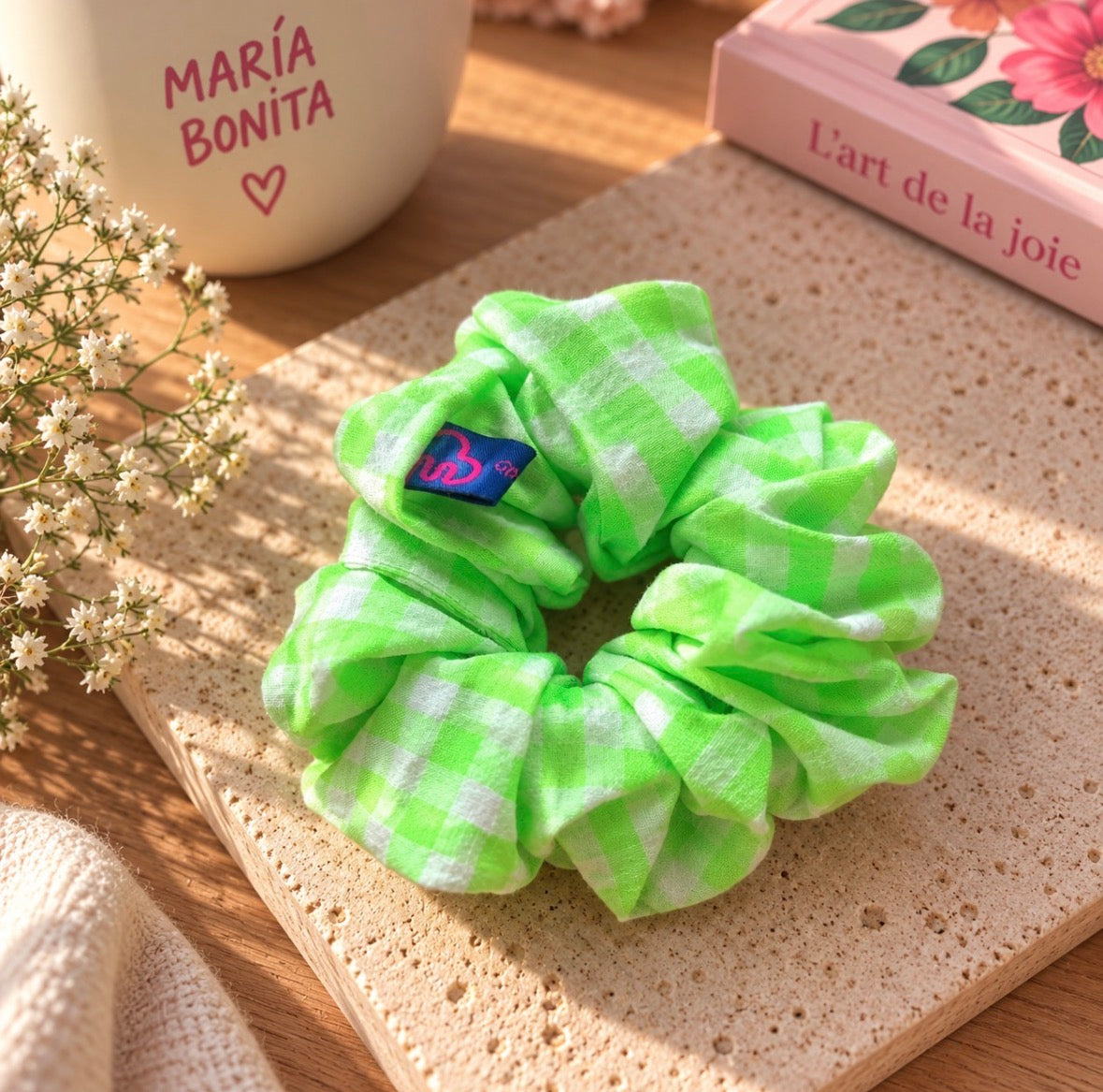 Chouchou vichy vert fluo
