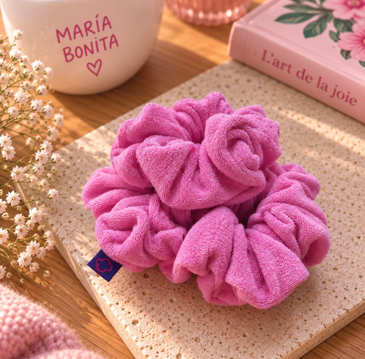 Chouchou éponge rose bonbon