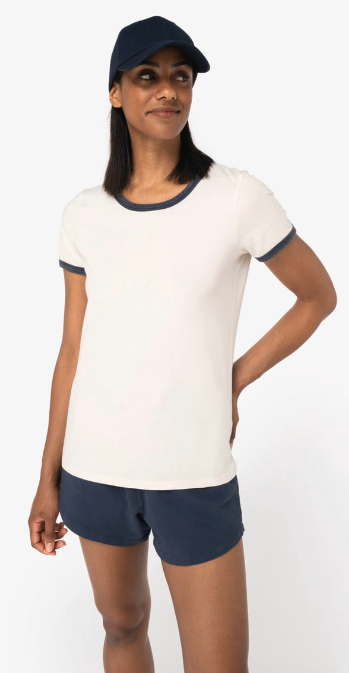 T-shirt regular fit écoresponsable à bords contrastés effet délavé femme