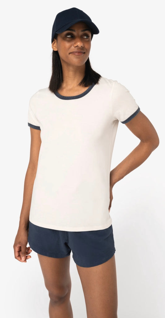 T-shirt regular fit écoresponsable à bords contrastés effet délavé femme